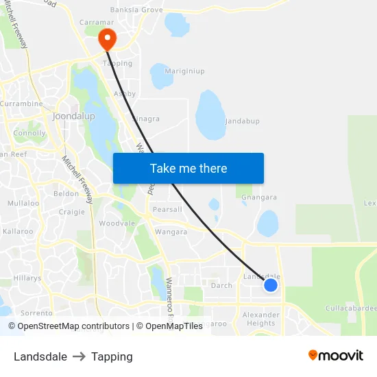 Landsdale to Tapping map