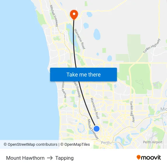 Mount Hawthorn to Tapping map