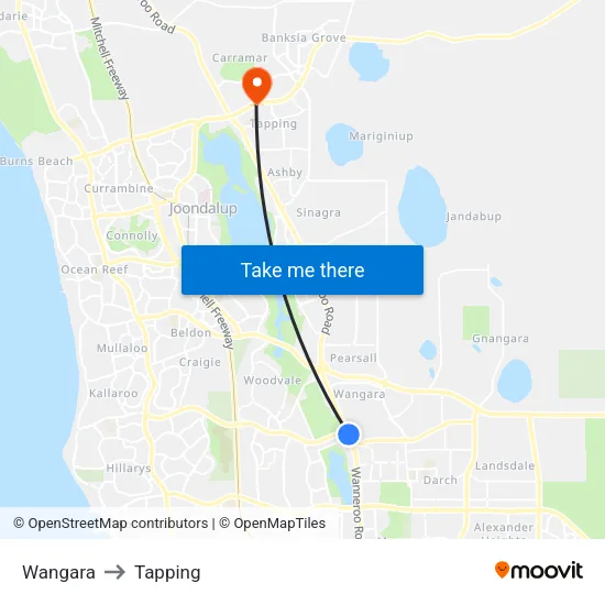 Wangara to Tapping map