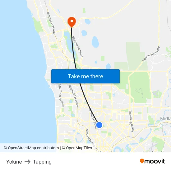 Yokine to Tapping map
