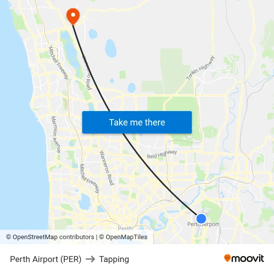 Perth Airport (PER) to Tapping map