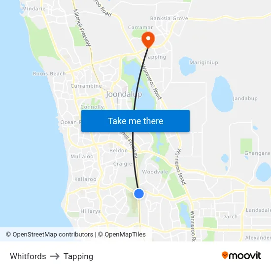 Whitfords to Tapping map