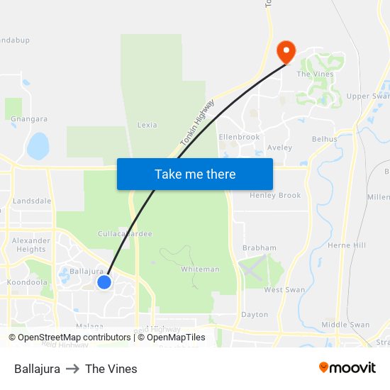 Ballajura to The Vines map