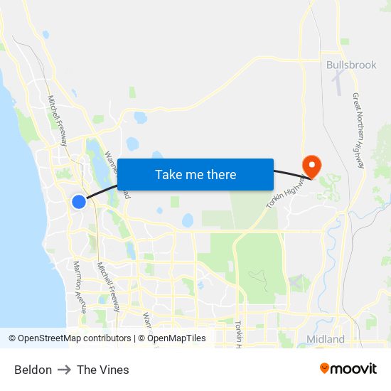 Beldon to The Vines map