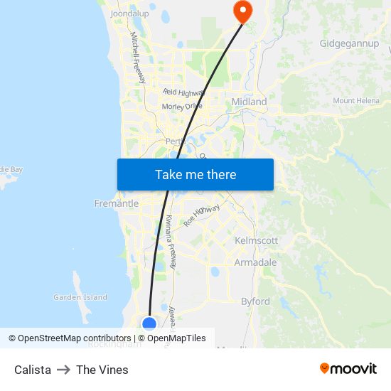 Calista to The Vines map