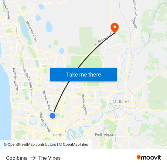 Coolbinia to The Vines map