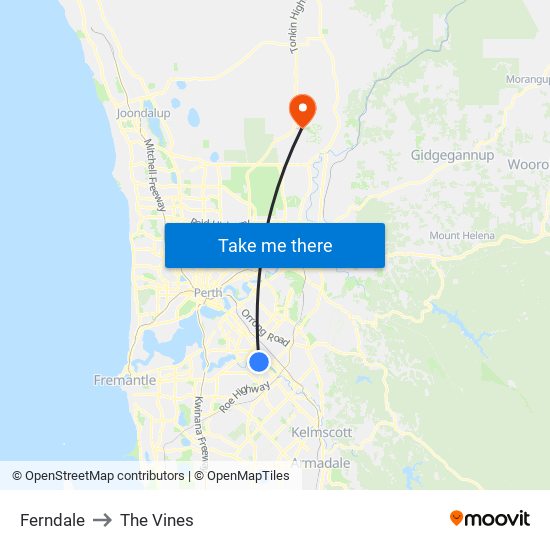Ferndale to The Vines map