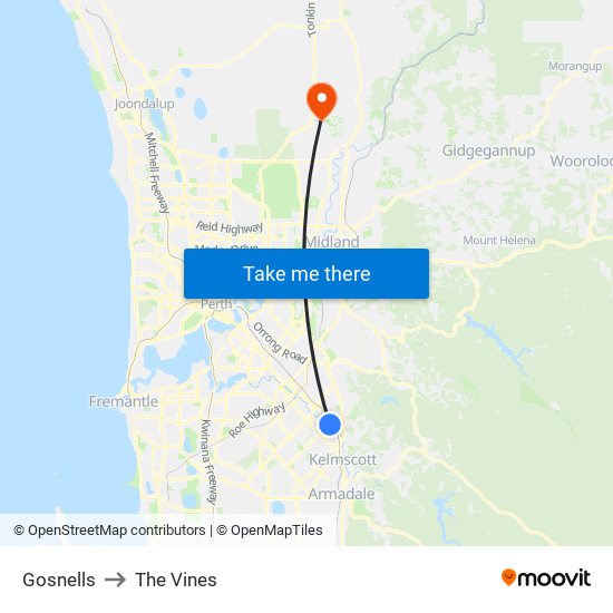 Gosnells to The Vines map