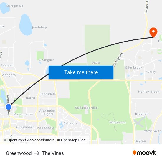 Greenwood to The Vines map