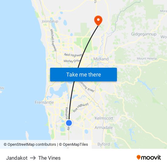 Jandakot to The Vines map