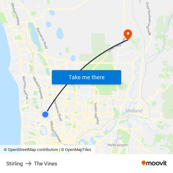 Stirling to The Vines map