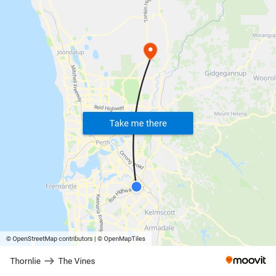 Thornlie to The Vines map