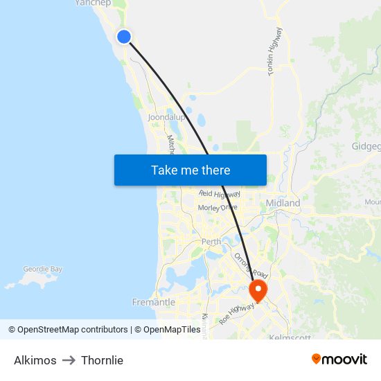 Alkimos to Thornlie map