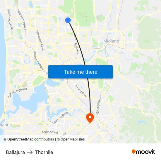 Ballajura to Thornlie map