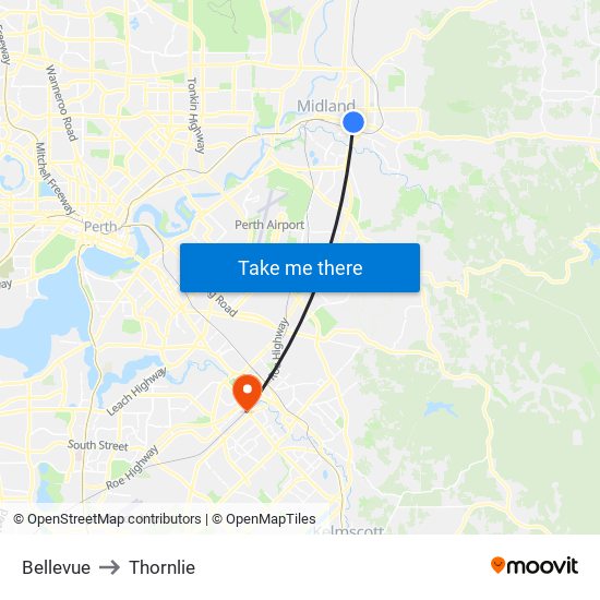 Bellevue to Thornlie map
