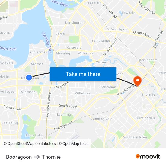 Booragoon to Thornlie map