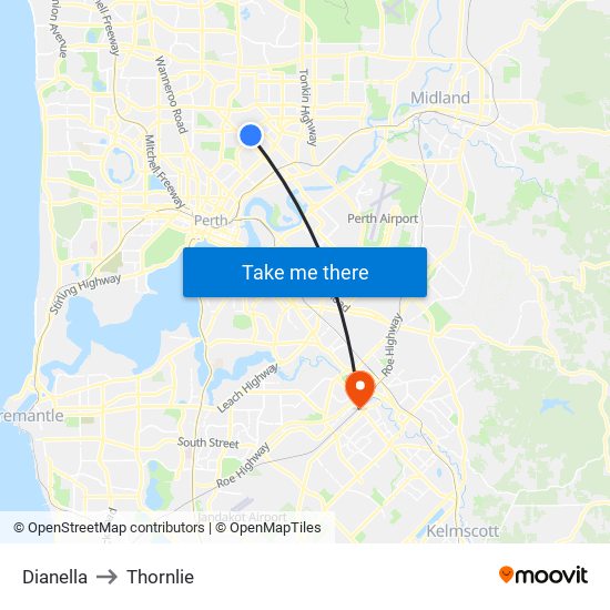 Dianella to Thornlie map