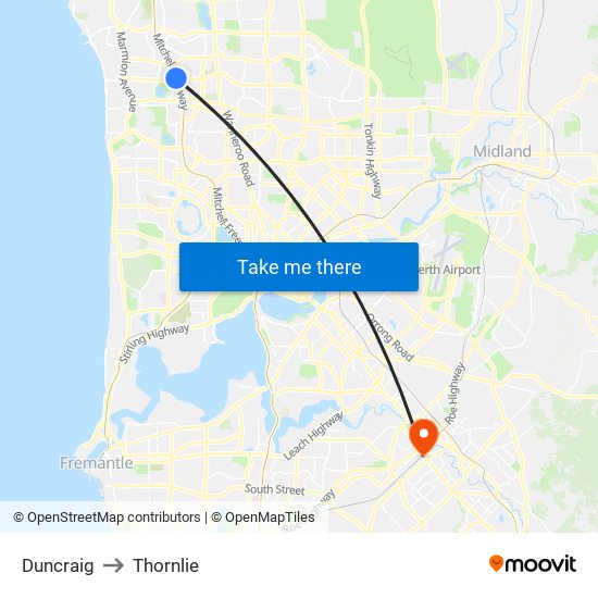 Duncraig to Thornlie map