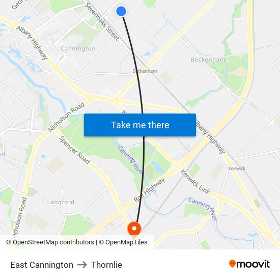 East Cannington to Thornlie map