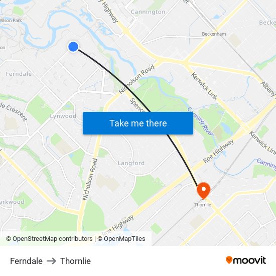 Ferndale to Thornlie map