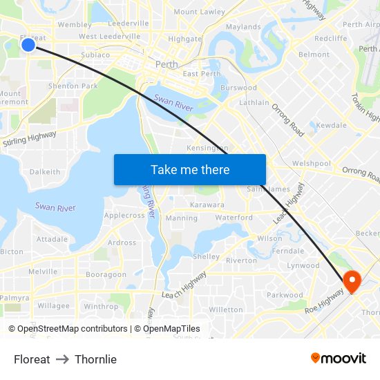 Floreat to Thornlie map
