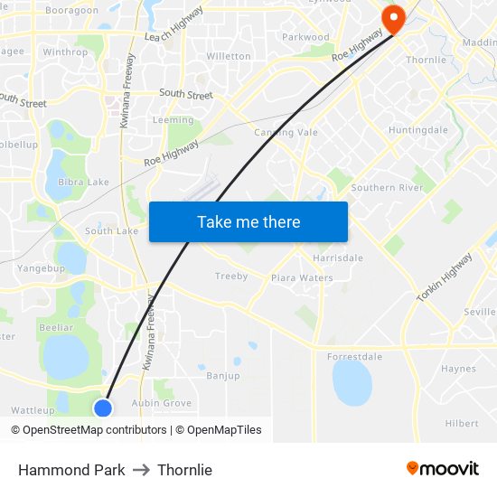 Hammond Park to Thornlie map