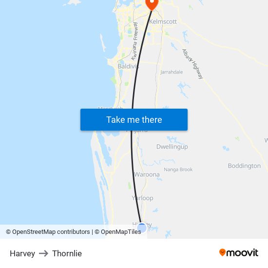 Harvey to Thornlie map