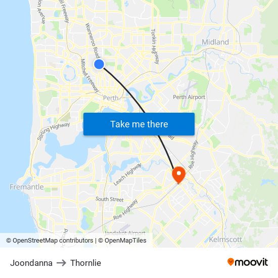 Joondanna to Thornlie map