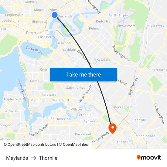 Maylands to Thornlie map