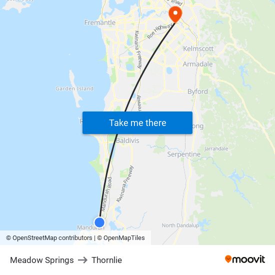 Meadow Springs to Thornlie map
