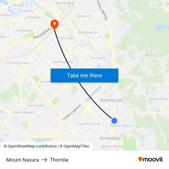 Mount Nasura to Thornlie map