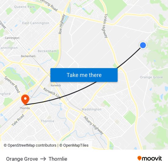 Orange Grove to Thornlie map