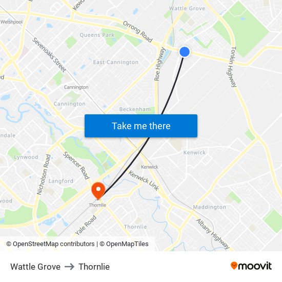 Wattle Grove to Thornlie map