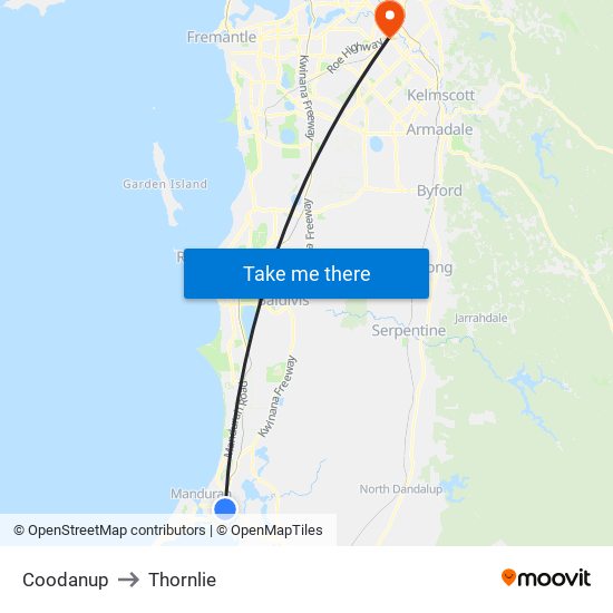 Coodanup to Thornlie map