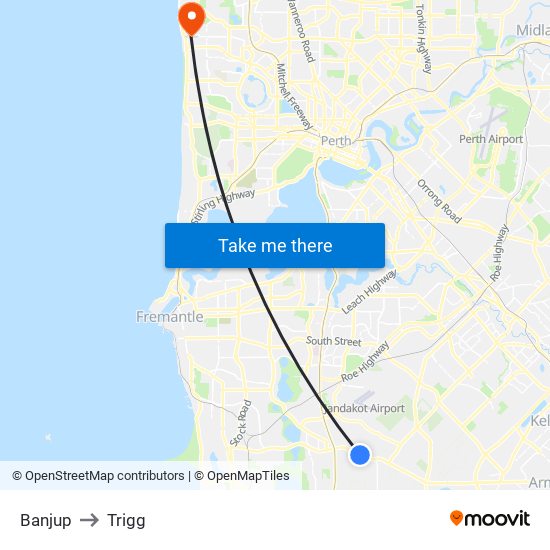 Banjup to Trigg map