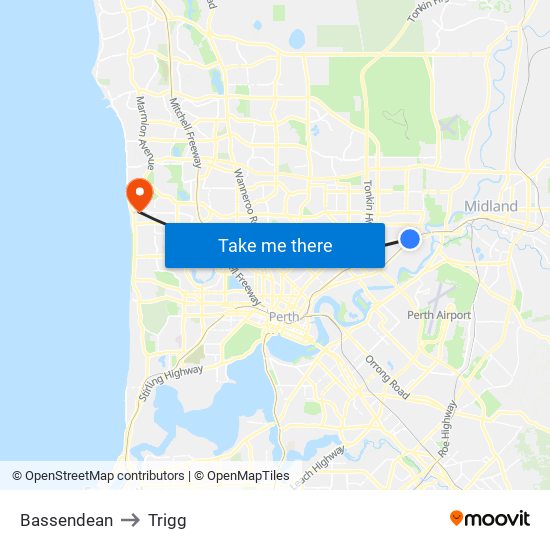 Bassendean to Trigg map