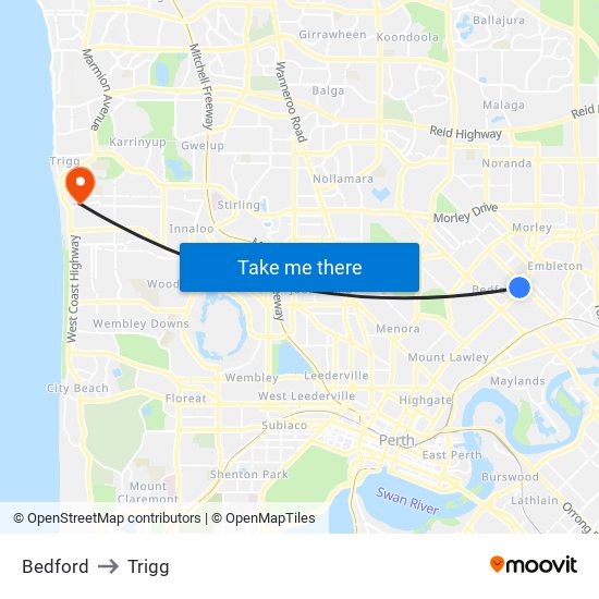 Bedford to Trigg map