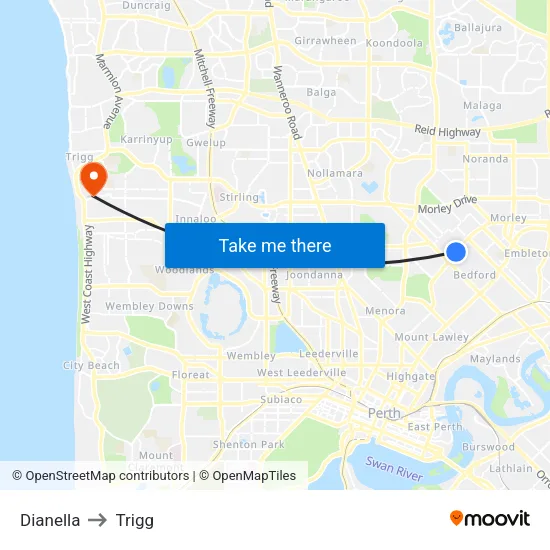 Dianella to Trigg map