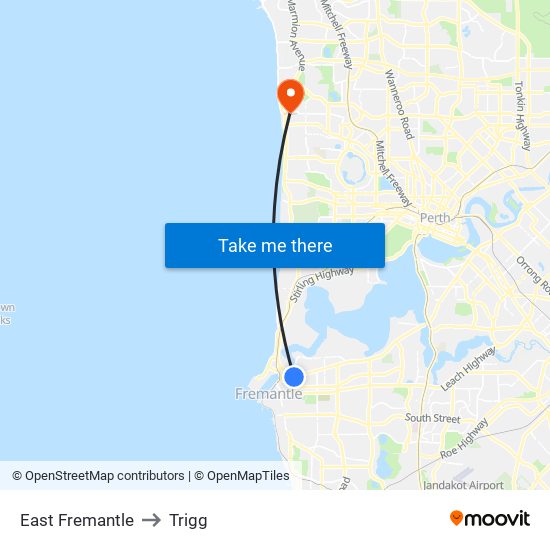 East Fremantle to Trigg map