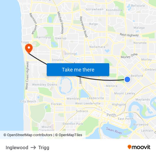 Inglewood to Trigg map