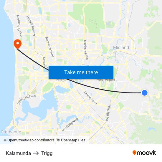 Kalamunda to Trigg map