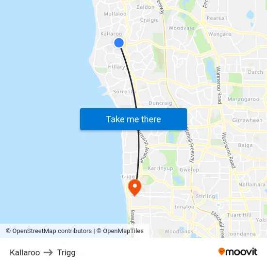 Kallaroo to Trigg map