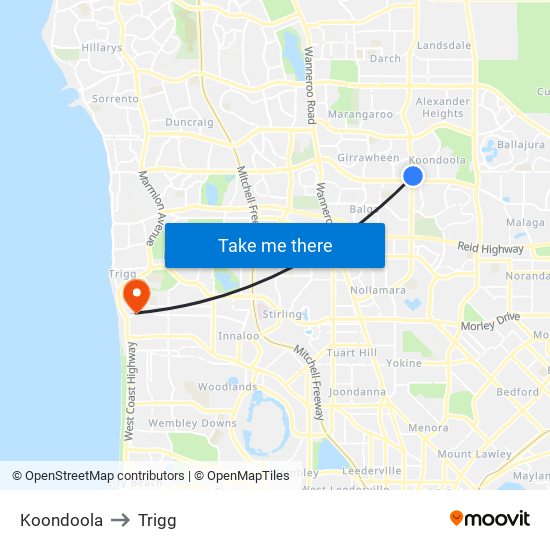 Koondoola to Trigg map