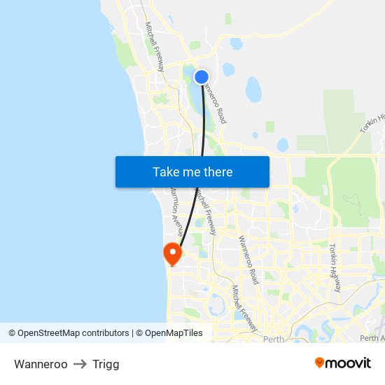 Wanneroo to Trigg map