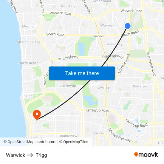 Warwick to Trigg map