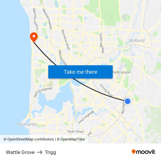 Wattle Grove to Trigg map