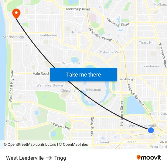 West Leederville to Trigg map