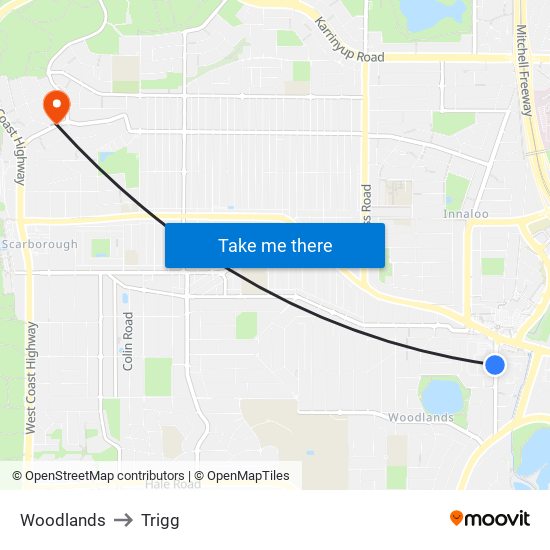 Woodlands to Trigg map