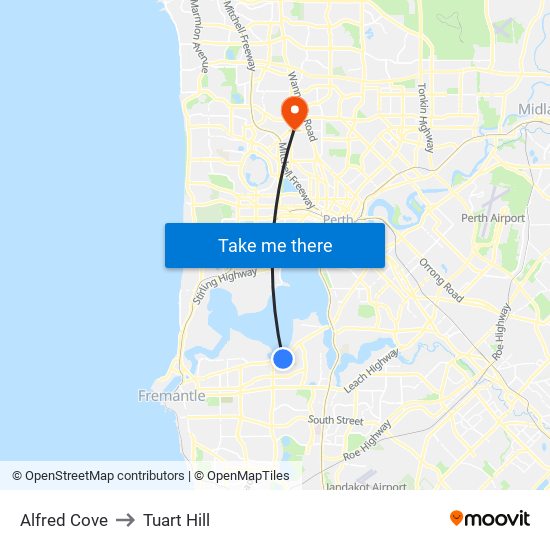 Alfred Cove to Tuart Hill map