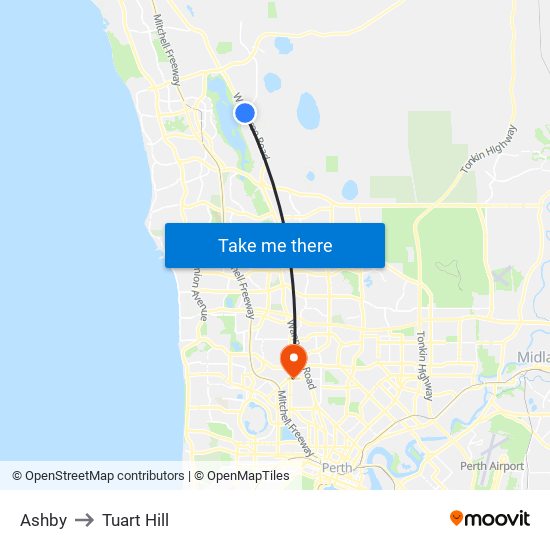 Ashby to Tuart Hill map